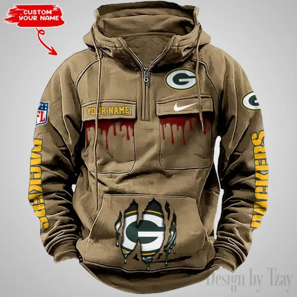 Green Bay Packers Fashionable Outerwear Men's Autumn Winter Hooded Sweatshirt Cool Motorcycle Shirt AZVMHD937 - Image 3