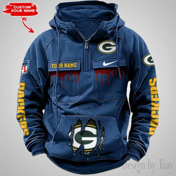 Green Bay Packers Fashionable Outerwear Men's Autumn Winter Hooded Sweatshirt Cool Motorcycle Shirt AZVMHD937 - Image 4