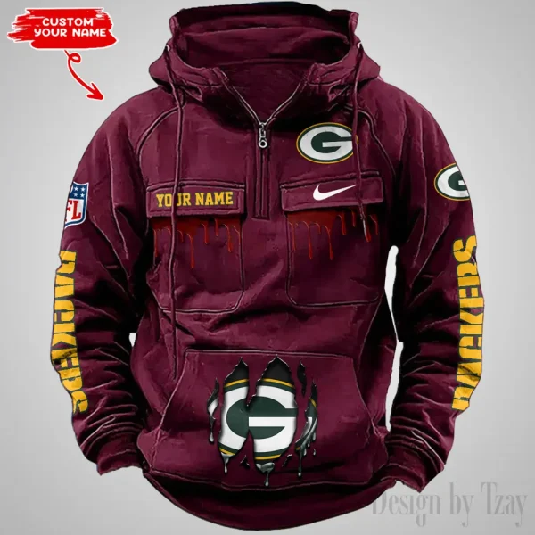 Green Bay Packers Fashionable Outerwear Men's Autumn Winter Hooded Sweatshirt Cool Motorcycle Shirt AZVMHD937 - Image 5