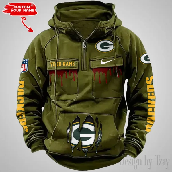 Green Bay Packers Fashionable Outerwear Men's Autumn Winter Hooded Sweatshirt Cool Motorcycle Shirt AZVMHD937