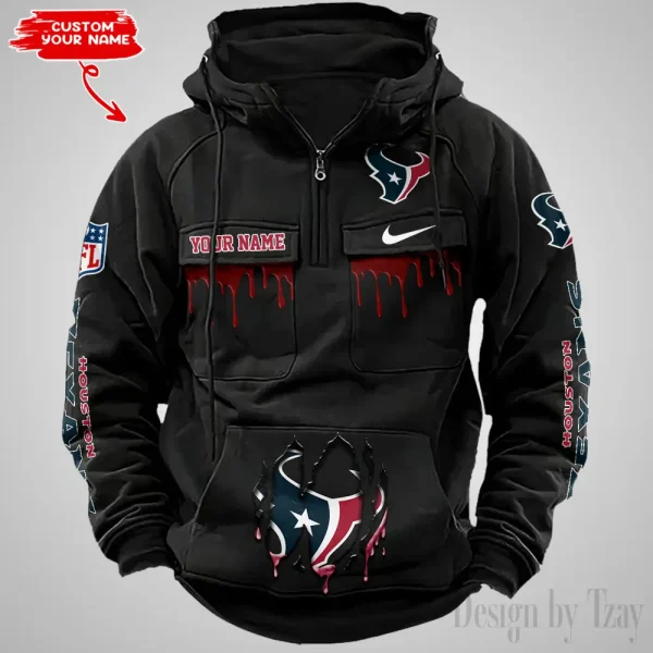 Houston Texans Fashionable Outerwear Men's Autumn Winter Hooded Sweatshirt Cool Motorcycle Shirt AZVMHD938 - Image 2