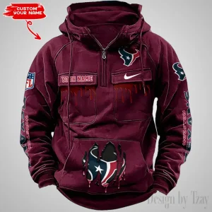 Houston Texans Fashionable Outerwear Men's Autumn Winter Hooded Sweatshirt Cool Motorcycle Shirt AZVMHD938