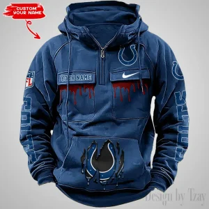 Indianapolis Colts Fashionable Outerwear Men's Autumn Winter Hooded Sweatshirt Cool Motorcycle Shirt AZVMHD939