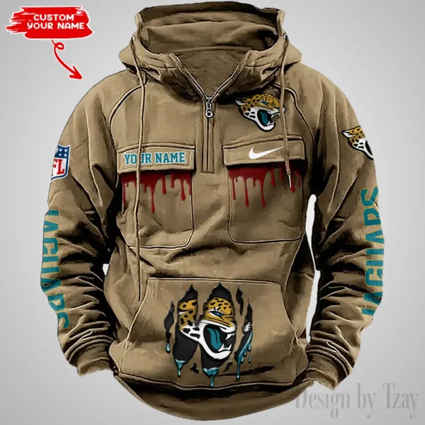 Jacksonville Jaguars Fashionable Outerwear Men's Autumn Winter Hooded Sweatshirt Cool Motorcycle Shirt AZVMHD940