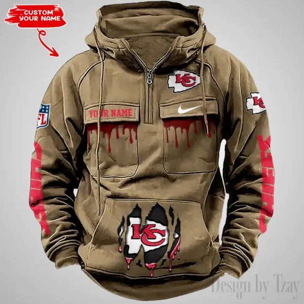 Kansas City Chiefs Fashionable Outerwear Men's Autumn Winter Hooded Sweatshirt Cool Motorcycle Shirt AZVMHD941 - Image 3