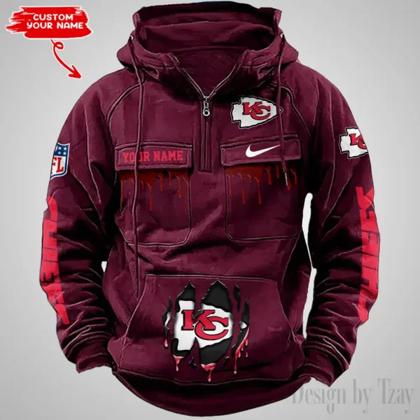 Kansas City Chiefs Fashionable Outerwear Men's Autumn Winter Hooded Sweatshirt Cool Motorcycle Shirt AZVMHD941