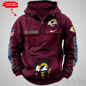 Los Angeles Rams Fashionable Outerwear Men's Autumn Winter Hooded Sweatshirt Cool Motorcycle Shirt AZVMHD944