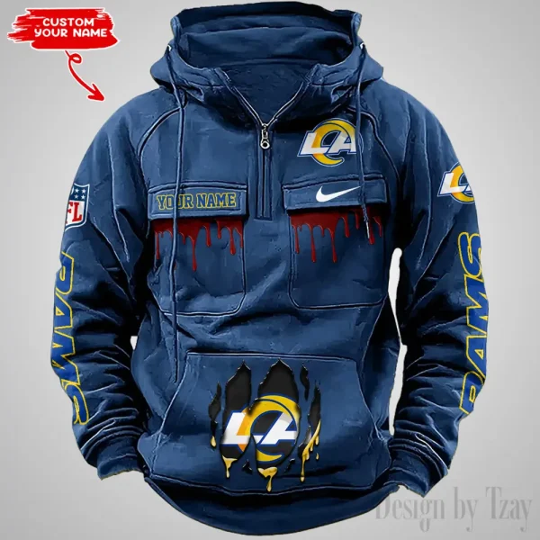 Los Angeles Rams Fashionable Outerwear Men's Autumn Winter Hooded Sweatshirt Cool Motorcycle Shirt AZVMHD944 - Image 2