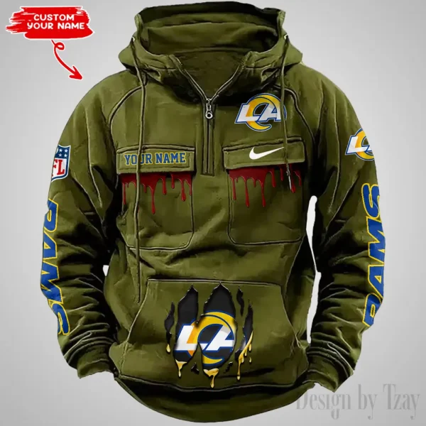 Los Angeles Rams Fashionable Outerwear Men's Autumn Winter Hooded Sweatshirt Cool Motorcycle Shirt AZVMHD944 - Image 3