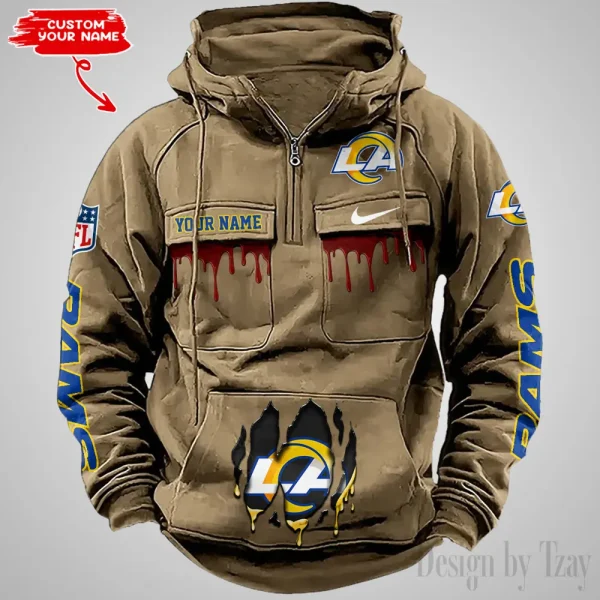 Los Angeles Rams Fashionable Outerwear Men's Autumn Winter Hooded Sweatshirt Cool Motorcycle Shirt AZVMHD944 - Image 4