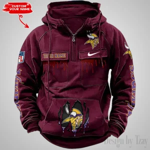 Minnesota Vikings Fashionable Outerwear Men's Autumn Winter Hooded Sweatshirt Cool Motorcycle Shirt AZVMHD946