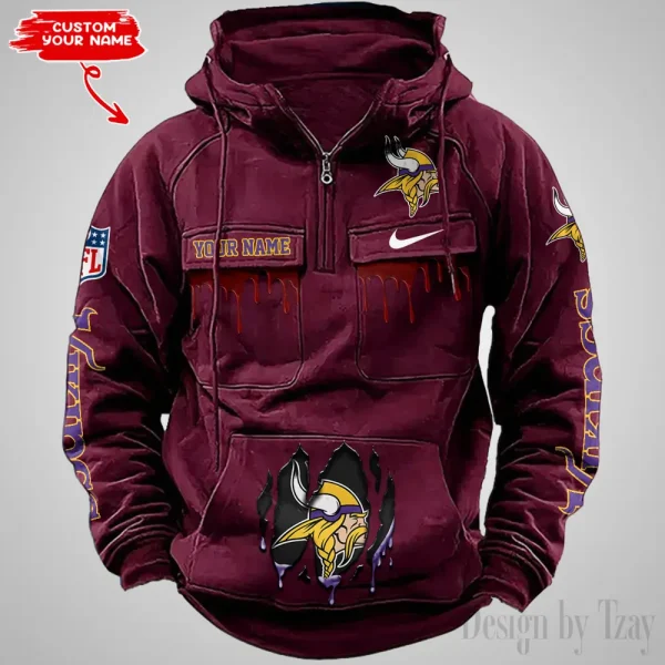 Minnesota Vikings Fashionable Outerwear Men's Autumn Winter Hooded Sweatshirt Cool Motorcycle Shirt AZVMHD946