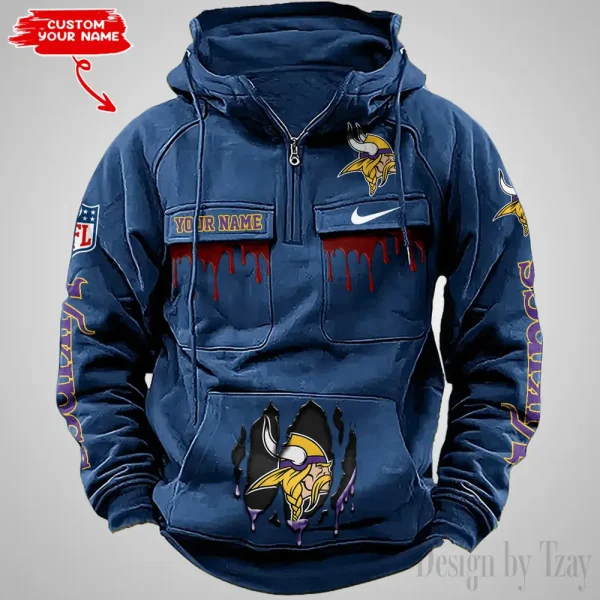 Minnesota Vikings Fashionable Outerwear Men's Autumn Winter Hooded Sweatshirt Cool Motorcycle Shirt AZVMHD946 - Image 2