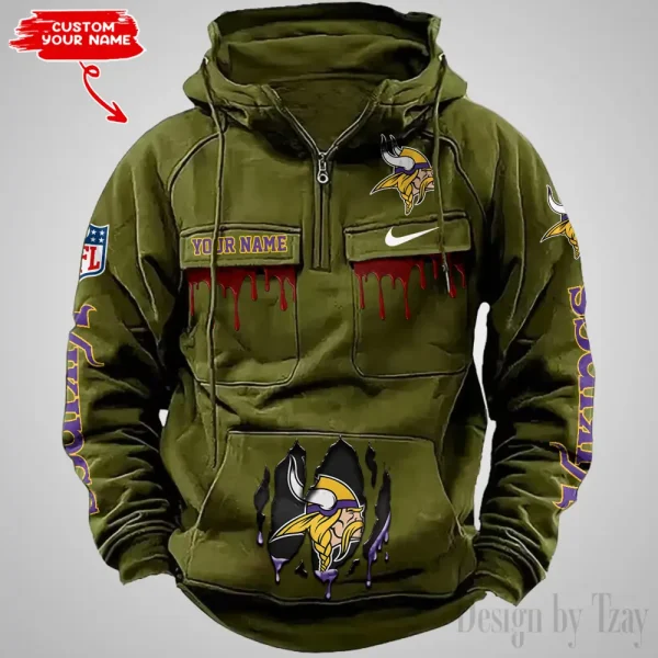 Minnesota Vikings Fashionable Outerwear Men's Autumn Winter Hooded Sweatshirt Cool Motorcycle Shirt AZVMHD946 - Image 3
