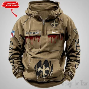 New Orleans Saints Fashionable Outerwear Men's Autumn Winter Hooded Sweatshirt Cool Motorcycle Shirt AZVMHD948