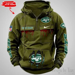 New York Jets Fashionable Outerwear Men's Autumn Winter Hooded Sweatshirt Cool Motorcycle Shirt AZVMHD950