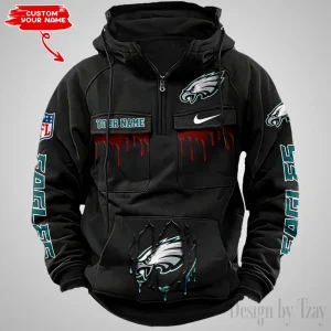Philadelphia Eagles Fashionable Outerwear Men's Autumn Winter Hooded Sweatshirt Cool Motorcycle Shirt AZVMHD951