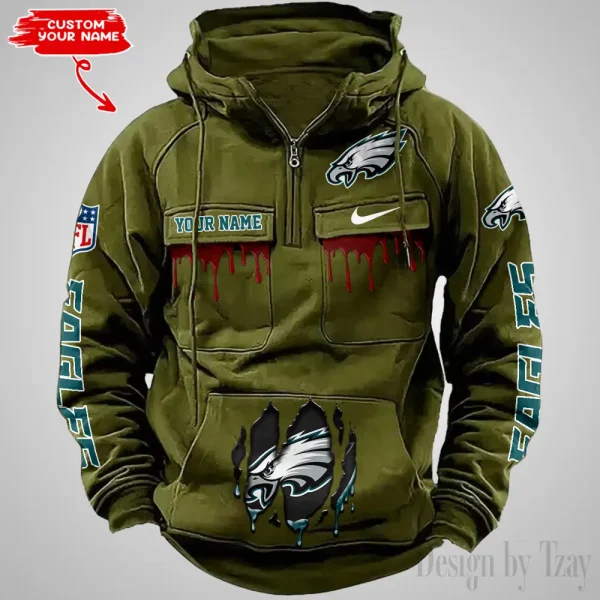 Philadelphia Eagles Fashionable Outerwear Men's Autumn Winter Hooded Sweatshirt Cool Motorcycle Shirt AZVMHD951 - Image 2