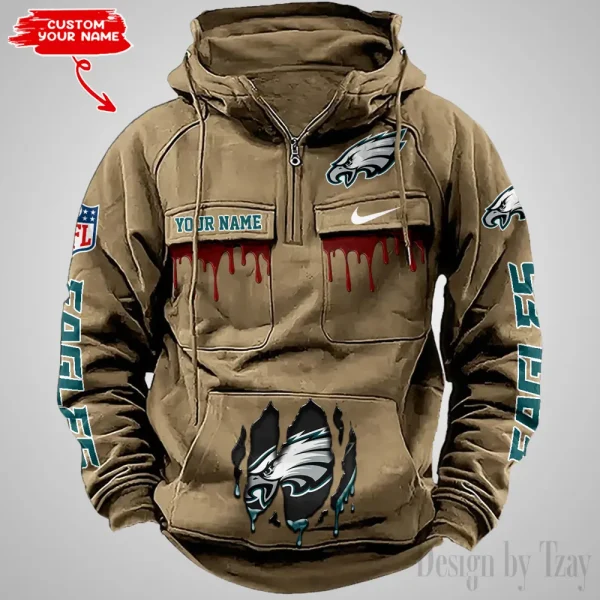 Philadelphia Eagles Fashionable Outerwear Men's Autumn Winter Hooded Sweatshirt Cool Motorcycle Shirt AZVMHD951 - Image 3