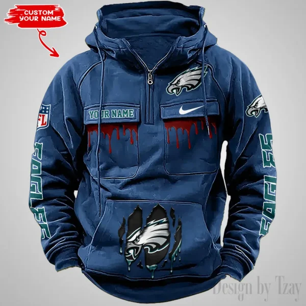 Philadelphia Eagles Fashionable Outerwear Men's Autumn Winter Hooded Sweatshirt Cool Motorcycle Shirt AZVMHD951 - Image 4