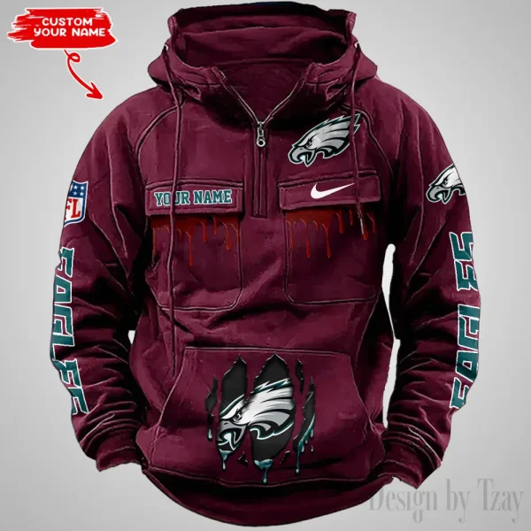 Philadelphia Eagles Fashionable Outerwear Men's Autumn Winter Hooded Sweatshirt Cool Motorcycle Shirt AZVMHD951 - Image 5