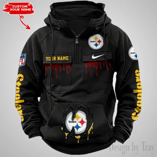 Pittsburgh Steelers Fashionable Outerwear Men's Autumn Winter Hooded Sweatshirt Cool Motorcycle Shirt AZVMHD952 - Image 2