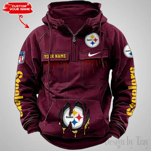 Pittsburgh Steelers Fashionable Outerwear Men's Autumn Winter Hooded Sweatshirt Cool Motorcycle Shirt AZVMHD952 - Image 3