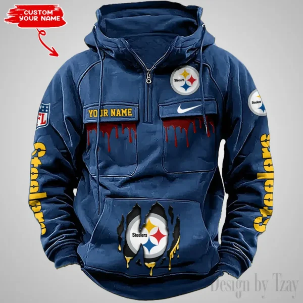 Pittsburgh Steelers Fashionable Outerwear Men's Autumn Winter Hooded Sweatshirt Cool Motorcycle Shirt AZVMHD952 - Image 4