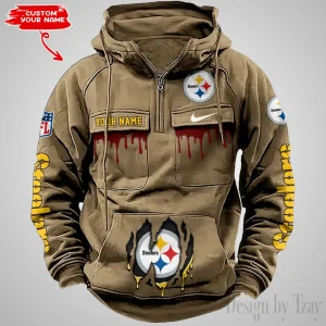 Pittsburgh Steelers Fashionable Outerwear Men's Autumn Winter Hooded Sweatshirt Cool Motorcycle Shirt AZVMHD952