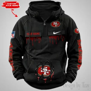 San Francisco 49ers Fashionable Outerwear Men's Autumn Winter Hooded Sweatshirt Cool Motorcycle Shirt AZVMHD953