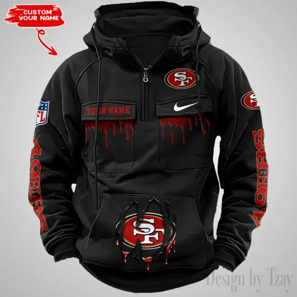 San Francisco 49ers Fashionable Outerwear Men's Autumn Winter Hooded Sweatshirt Cool Motorcycle Shirt AZVMHD953