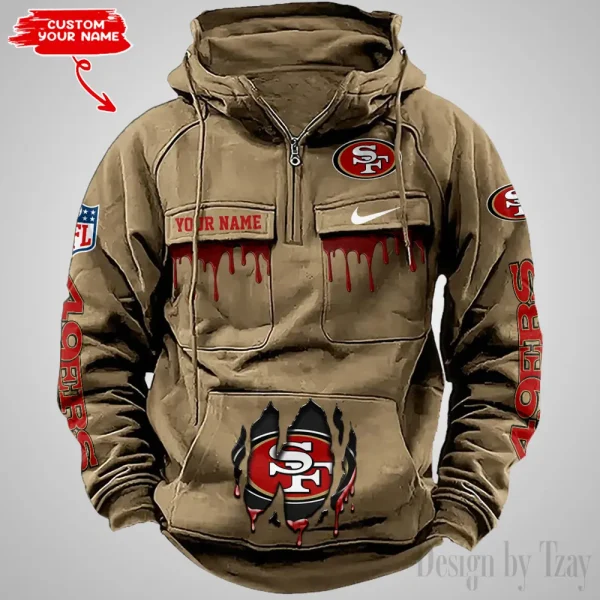 San Francisco 49ers Fashionable Outerwear Men's Autumn Winter Hooded Sweatshirt Cool Motorcycle Shirt AZVMHD953 - Image 2