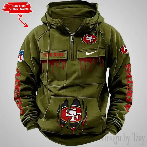 San Francisco 49ers Fashionable Outerwear Men's Autumn Winter Hooded Sweatshirt Cool Motorcycle Shirt AZVMHD953 - Image 3