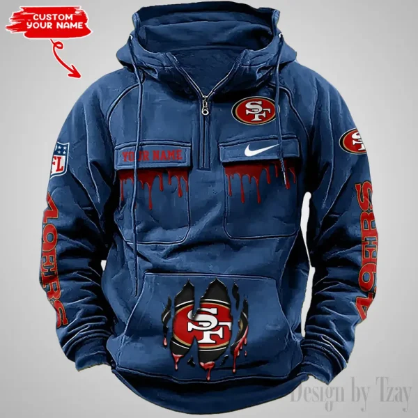San Francisco 49ers Fashionable Outerwear Men's Autumn Winter Hooded Sweatshirt Cool Motorcycle Shirt AZVMHD953 - Image 4