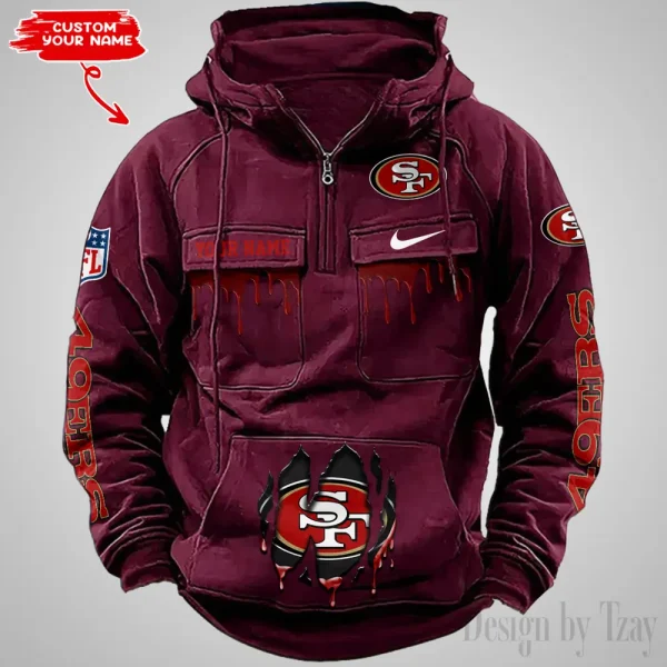 San Francisco 49ers Fashionable Outerwear Men's Autumn Winter Hooded Sweatshirt Cool Motorcycle Shirt AZVMHD953 - Image 5
