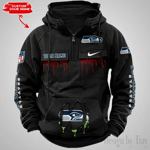 Seattle Seahawks Fashionable Outerwear Men's Autumn Winter Hooded Sweatshirt Cool Motorcycle Shirt AZVMHD954 - Image 2