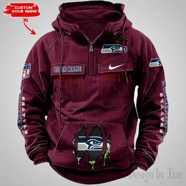 Seattle Seahawks Fashionable Outerwear Men's Autumn Winter Hooded Sweatshirt Cool Motorcycle Shirt AZVMHD954 - Image 3