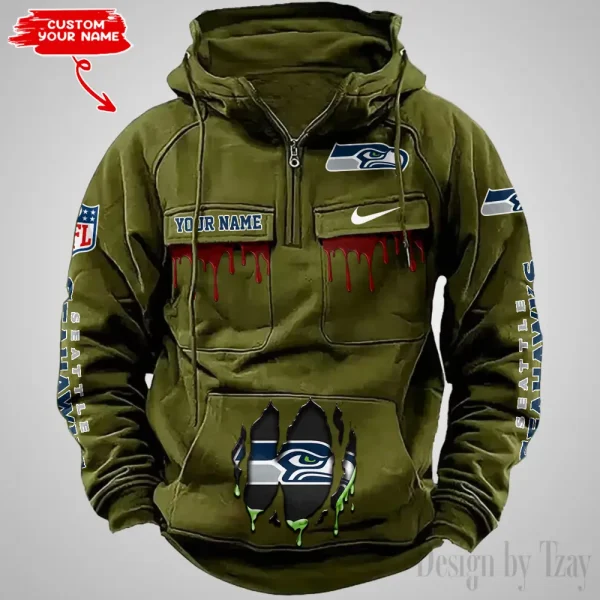 Seattle Seahawks Fashionable Outerwear Men's Autumn Winter Hooded Sweatshirt Cool Motorcycle Shirt AZVMHD954 - Image 4