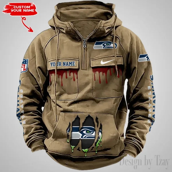 Seattle Seahawks Fashionable Outerwear Men's Autumn Winter Hooded Sweatshirt Cool Motorcycle Shirt AZVMHD954 - Image 5