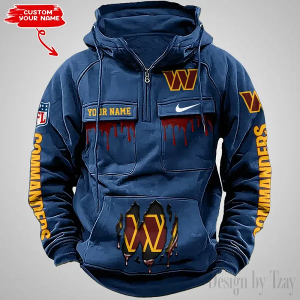 Washington Commanders Fashionable Outerwear Men's Autumn Winter Hooded Sweatshirt Cool Motorcycle Shirt AZVMHD957 - Image 4