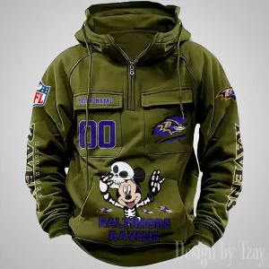 Baltimore Ravens Fashionable Outerwear Men's Autumn/Winter Hooded Sweatshirt Cool Motorcycle Shirt AZVMHD960