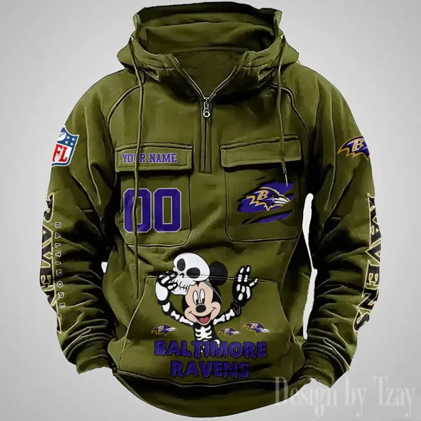 Baltimore Ravens Fashionable Outerwear Men's Autumn/Winter Hooded Sweatshirt Cool Motorcycle Shirt AZVMHD960