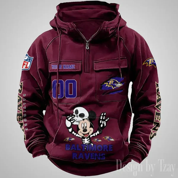 Baltimore Ravens Fashionable Outerwear Men's Autumn/Winter Hooded Sweatshirt Cool Motorcycle Shirt AZVMHD960 - Image 3