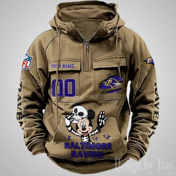 Baltimore Ravens Fashionable Outerwear Men's Autumn/Winter Hooded Sweatshirt Cool Motorcycle Shirt AZVMHD960 - Image 4