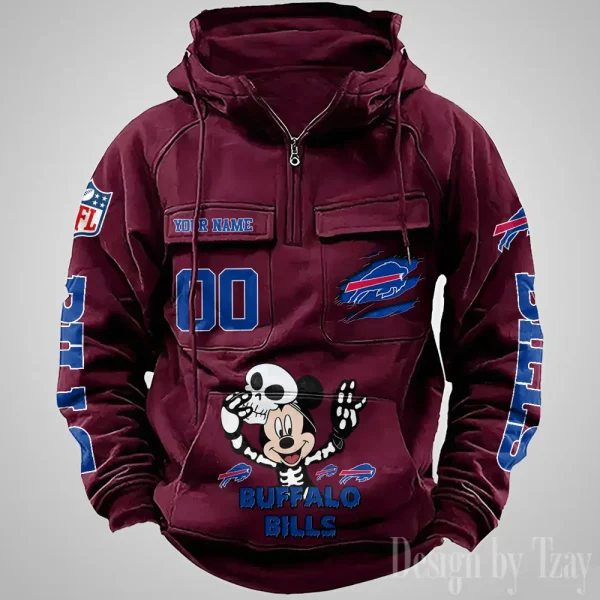 Buffalo Bills Fashionable Outerwear Men's Autumn Winter Hooded Sweatshirt Cool Motorcycle Shirt AZVMHD961