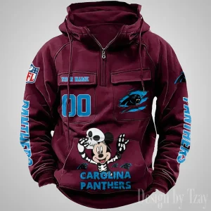 Carolina Panthers Fashionable Outerwear Men's Autumn Winter Hooded Sweatshirt Cool Motorcycle Shirt AZVMHD962