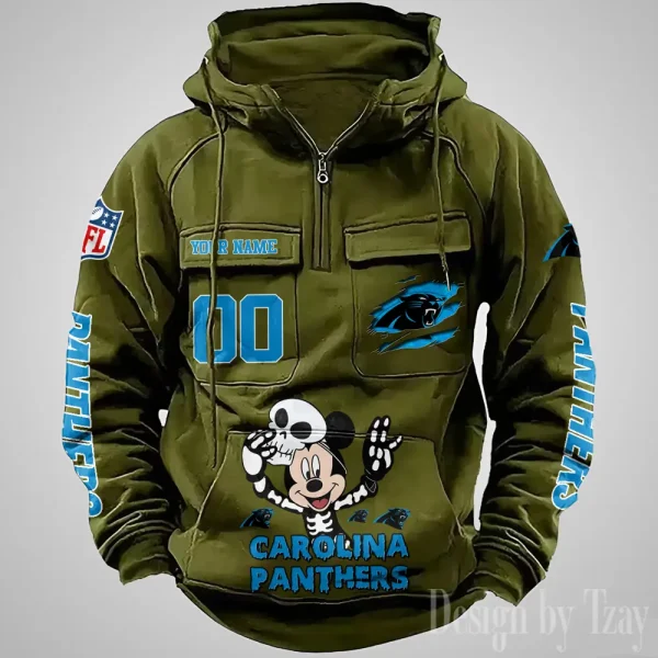 Carolina Panthers Fashionable Outerwear Men's Autumn Winter Hooded Sweatshirt Cool Motorcycle Shirt AZVMHD962 - Image 2