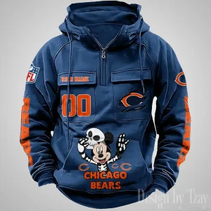 Chicago Bears Fashionable Outerwear Men's Autumn Winter Hooded Sweatshirt Cool Motorcycle Shirt AZVMHD963