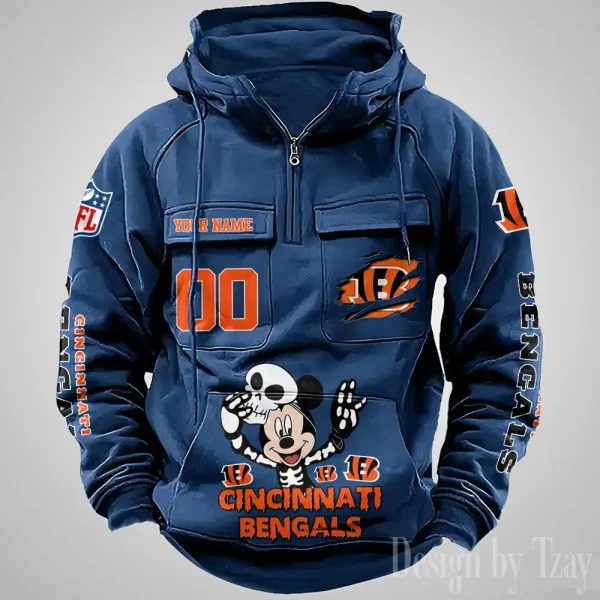Cincinnati Bengals Fashionable Outerwear Men's Autumn Winter Hooded Sweatshirt Cool Motorcycle Shirt AZVMHD964
