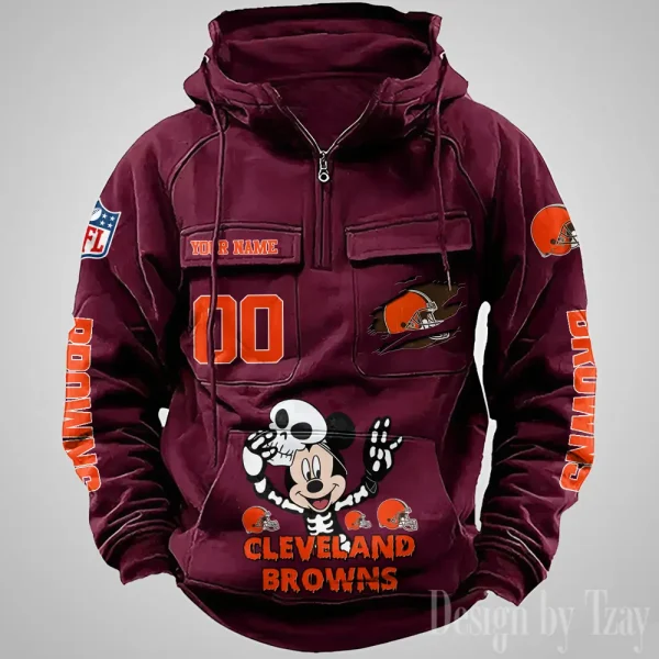 Cleveland Browns Fashionable Outerwear Men's Autumn Winter Hooded Sweatshirt Cool Motorcycle Shirt AZVMHD965